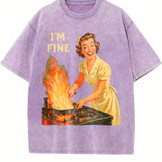 I’m Fine Retro Housewife Vintage Washed T-Shirt in Purple