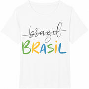Brazil Colorful Lettering Cotton T-Shirt in White