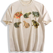 Retro Frogs 90s Retro Distressed Vintage Washed T-Shirt in Beige