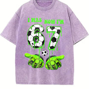 I Was 6 Now I'm 7 Soccer Vintage Washed T-Shirt in Purple