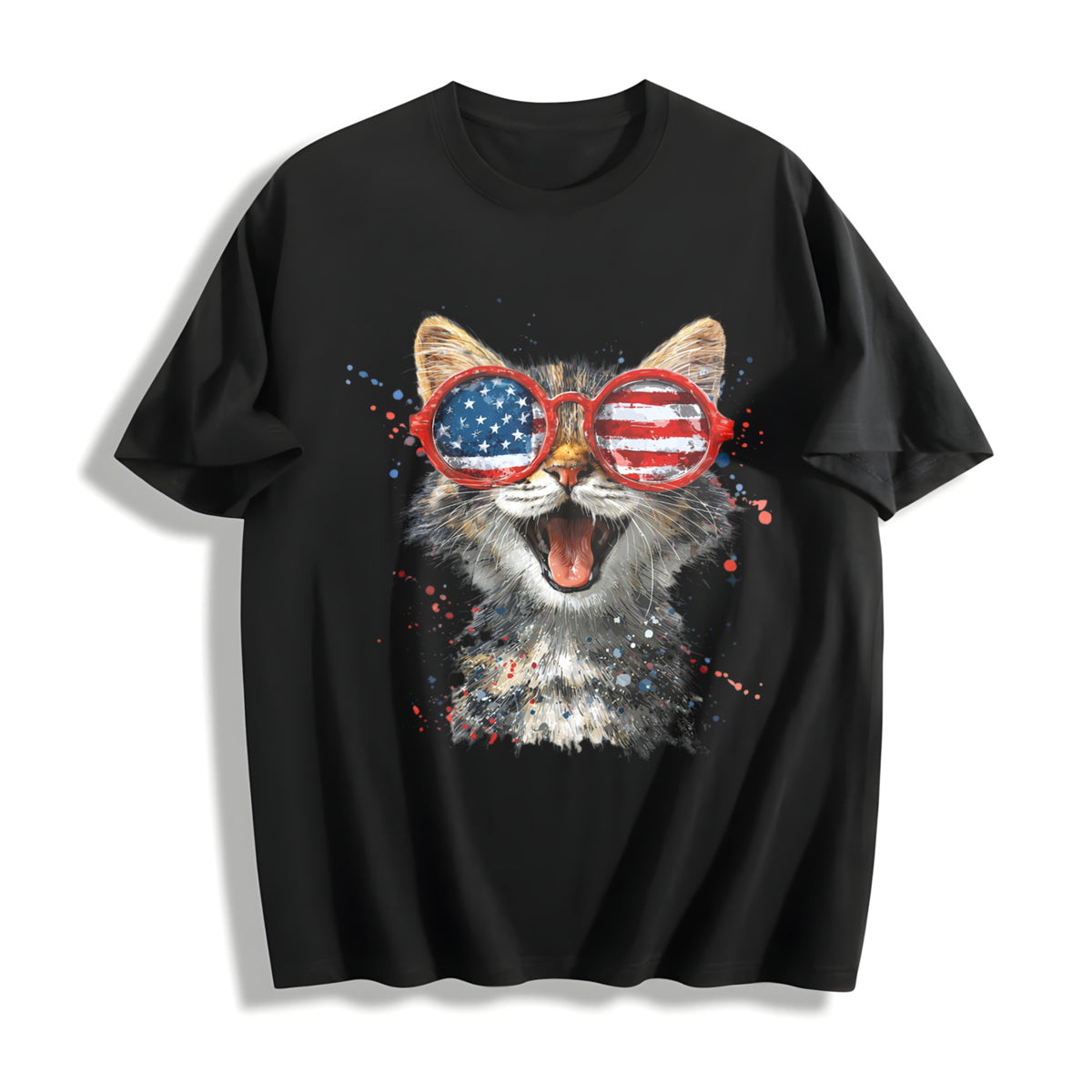 Patriotic Cat America 250 Cotton T-Shirt in Black