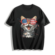 Patriotic Cat America 250 Cotton T-Shirt in Black