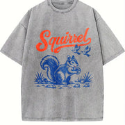 Squirrel: Retro Woodland Animal Vintage Washed T-Shirt in Gray