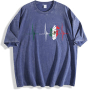 Heartbeat for Daily Wear Ladies for All Seasons vintage washed oversized T-shirt in Blue