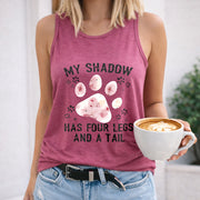My Shadow Has Four Legs and a Tail Crew-neck Sleeveless Women's Color Cotton Tank Top in Red