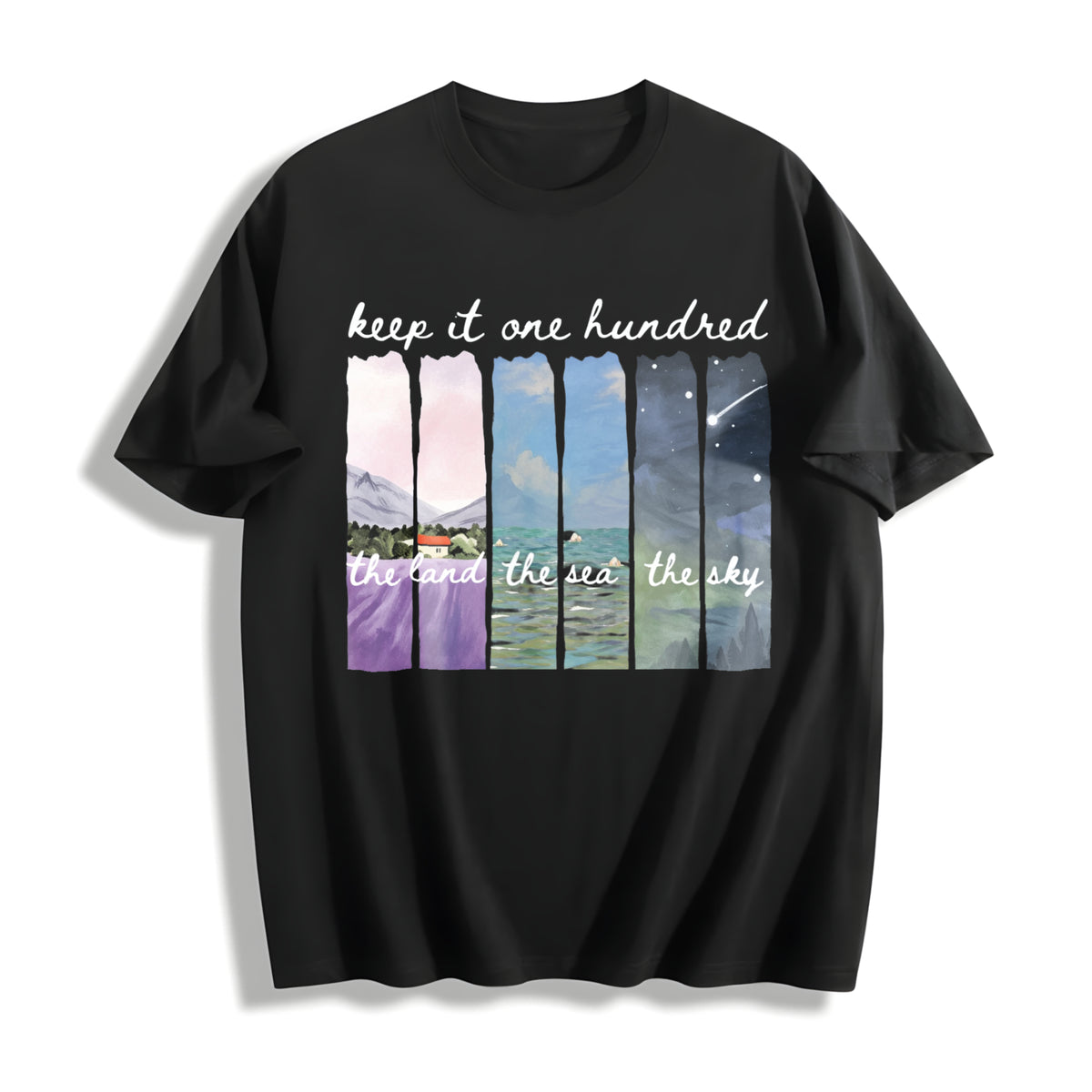 Keep It 100 Land Sea Sky Cotton T-Shirt in Black
