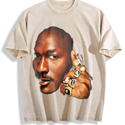 Michael Six Championship 6 Rings 90's Soft vintage washed oversized T-shirt in Beige