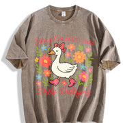 Late Duck Is Busy Vintage Washed T-Shirt in Brown
