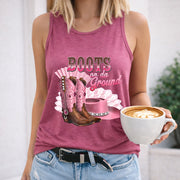 Western & Cowboy Boots and Hat Patterns Vest Women's Color Cotton Tank Top in Red