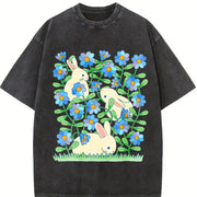 Rabbit Garden Adventure Group Vintage Washed T-Shirt in Black