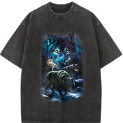 Wolf Pack Classic 90s Vintage Washed T-Shirt in Black