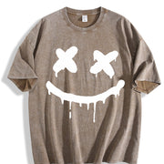 Minimal Drip Face X Eyes Sleeveless Muscle Tank Vintage Washed T-Shirt in Brown