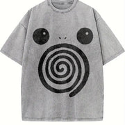 Spiral Big Eyes Cartoon Art - Wash Retro vintage washed oversized T-shirt in Gray