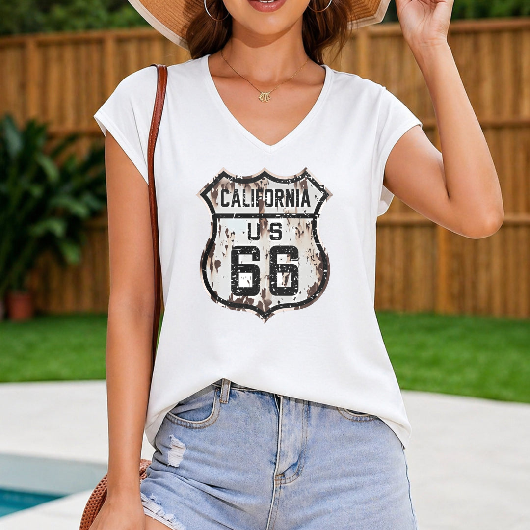 (052#) Tank Route 66 Sleeveless V-neck Vest Women's Color Cotton Tank Top in White
