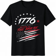 1776 Patriotic Land of the Free Because of the Brave Cotton T-Shirt in Black