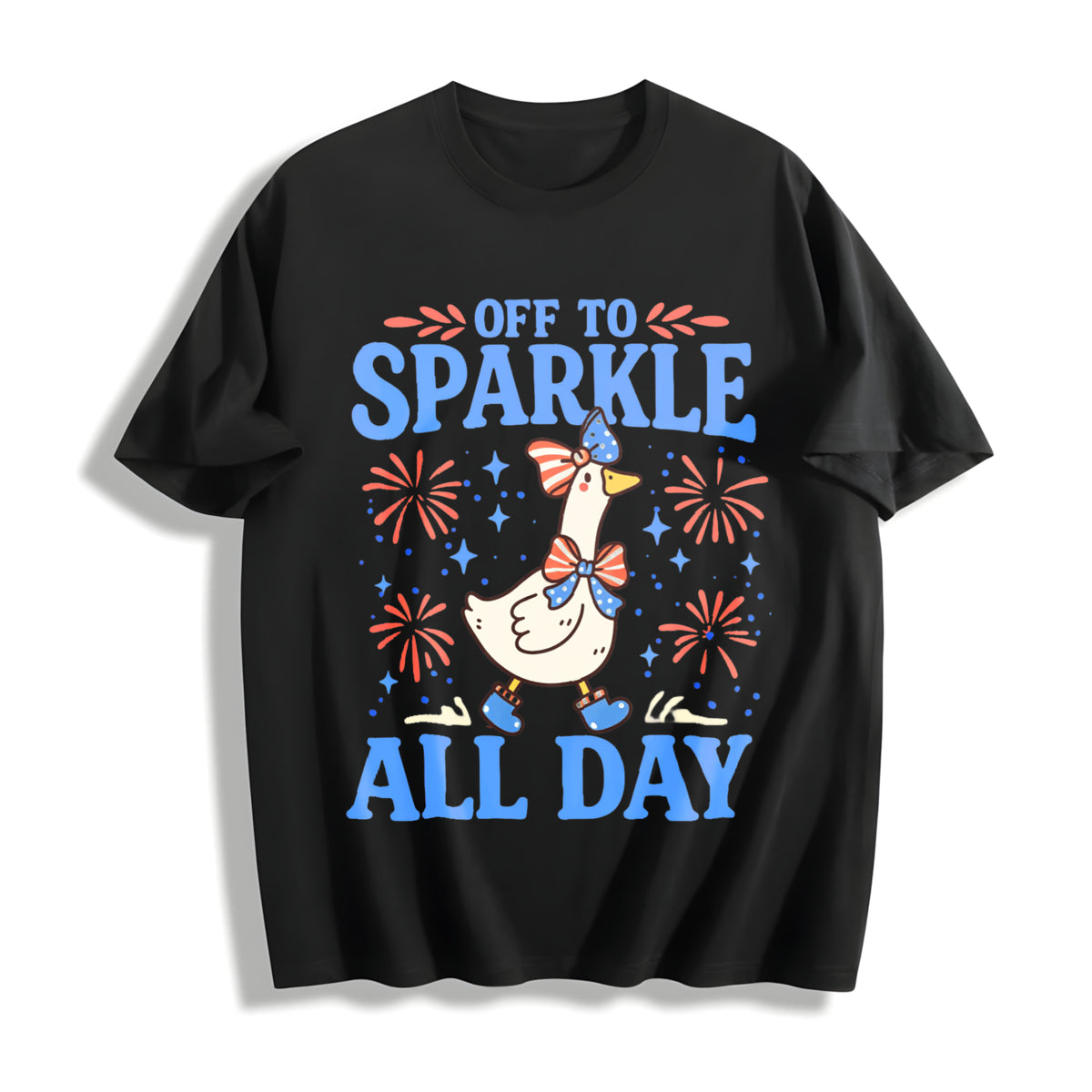4th of July Goose Off to Sparkle All Day Cotton T-Shirt in Black