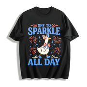 4th of July Goose Off to Sparkle All Day Cotton T-Shirt in Black