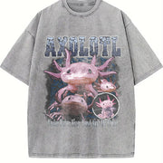 Axolotl 90s Underwater King Animal Rap Vintage Washed T-Shirt in Gray