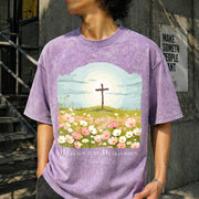 Christian Easter He Is Risen Vintage Washed T-Shirt in Purple