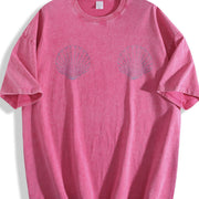 Custom Seashell Bra Vintage Washed T-Shirt in Red