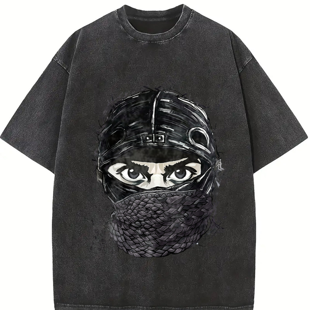 Masked Character N Letter Sleeveless Tank Vintage Washed T-Shirt in Black