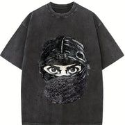 Masked Character N Letter Sleeveless Tank Vintage Washed T-Shirt in Black