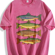 Trout fishing enthusiast fish lover and Batik vintage washed oversized T-shirt in Red