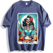 Off My Meds Unhinged Tarot Card vintage washed oversized T-shirt in Blue
