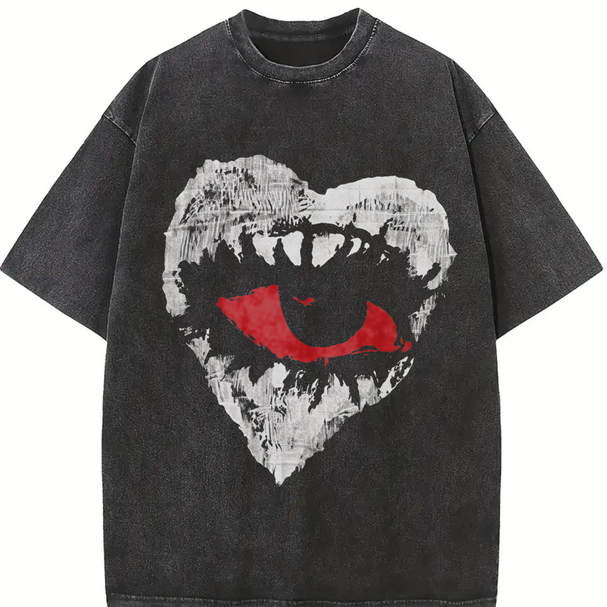 1pc Mysterious Heart-shaped Eye Vintage Washed T-Shirt in Black