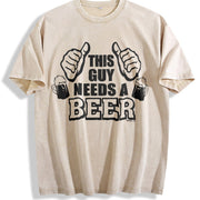 This Guy Needs a Beer Vintage Washed T-Shirt in Beige