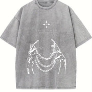 Chain of Judgement Kurapika Hunter x Hunter Anime vintage washed oversized T-shirt in Gray