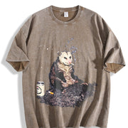 Smoking Opossum Vintage Washed T-Shirt in Brown