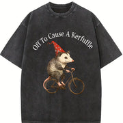 Off To Cause A Kerfuffle Opossum Meme Mental Health vintage washed oversized T-shirt in Black