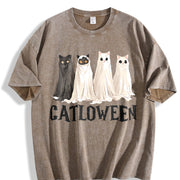 Catloween Cat Costume Vintage Washed T-Shirt in Brown
