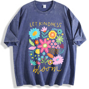 Let Kindness Bloom Positivity Mental Health vintage washed oversized T-shirt in Blue