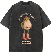 The Only Squat I'm Doin' Is Diddly Cowboy Frog vintage washed oversized T-shirt in Black