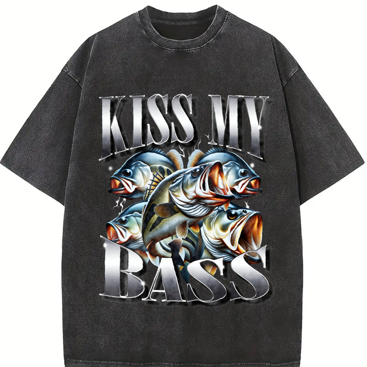 Kiss My Bass 90s Bootleg Rap Vintage Washed T-Shirt in Black