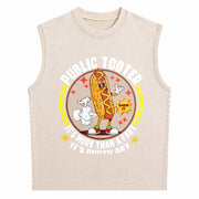 Public Tooter Inappropriate Embarrassing Adult Humor Vintage Washed Tank Top in Beige