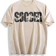 Soccer Distressed Typography Vintage Washed T-Shirt in Beige