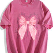 Coquette Christian Pink Bow Faith Vintage Washed T-Shirt in Red