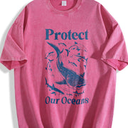 Retro Protect Our Oceans Vintage Washed T-Shirt in Red