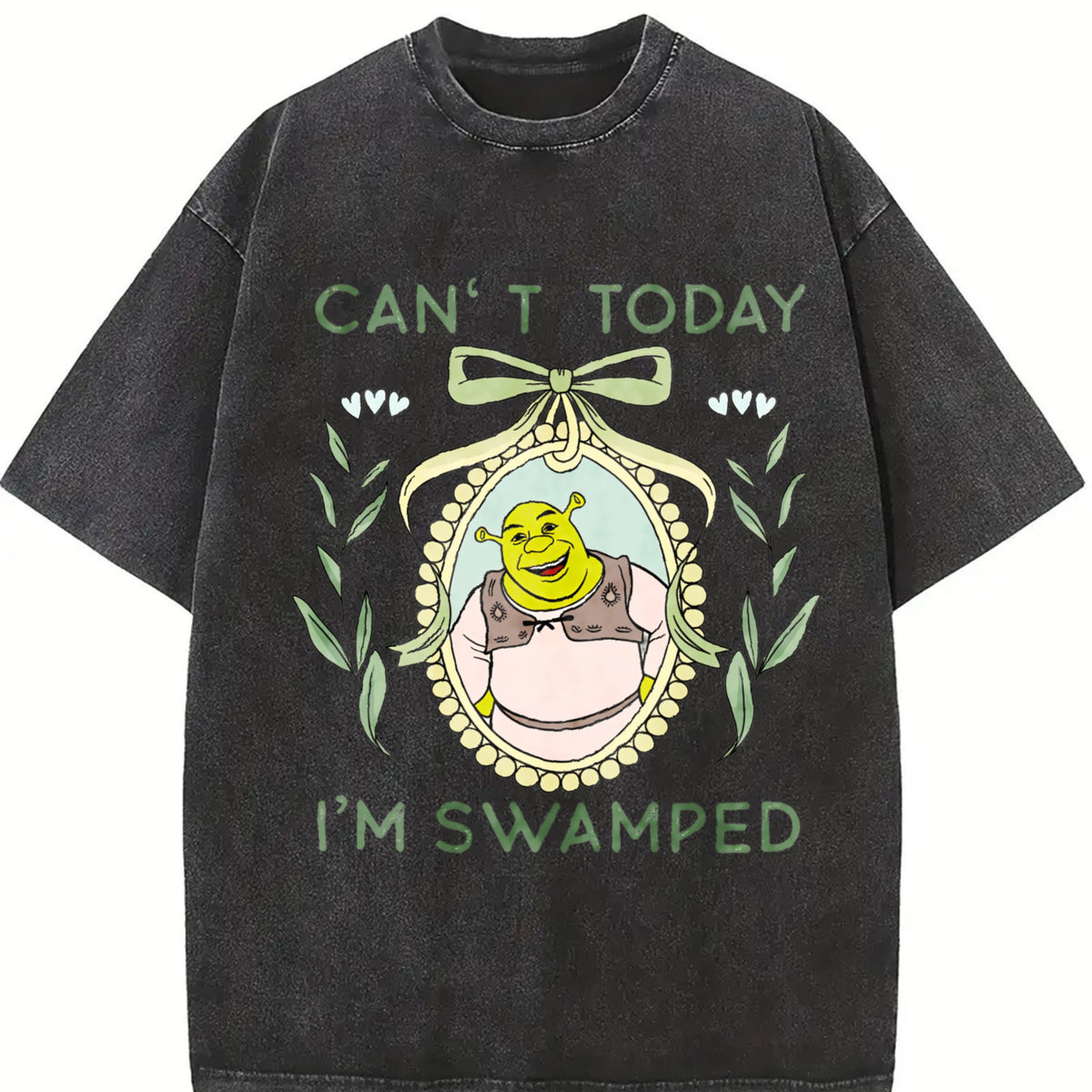 Shrek Coquette Floral Vintage Washed T-Shirt in Black