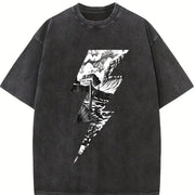 Lightning Bolt Desert Cactus Retro 90s Vintage Washed T-Shirt in Black