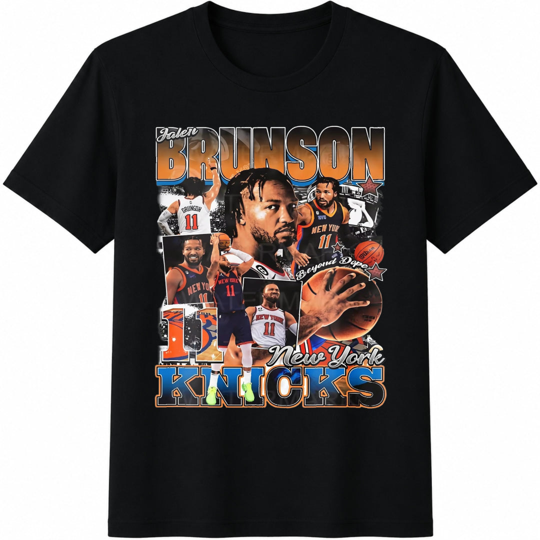 Jalen Brunson New York Knicks Basketball Cotton T-Shirt in Black