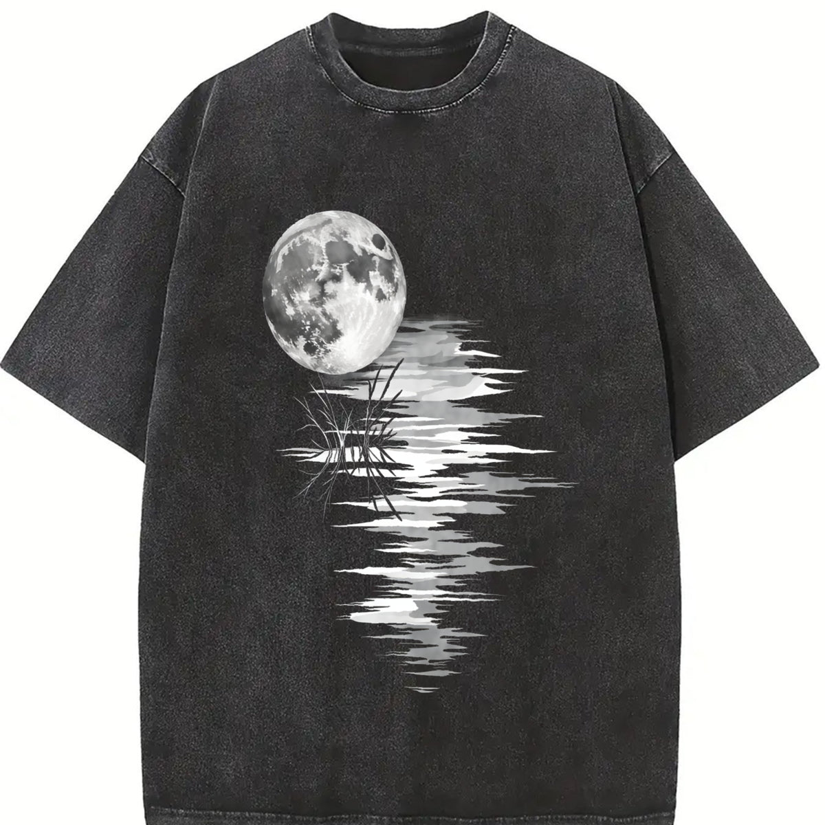 Coastal Granddaughter Sun-faded Statement Full Moon Vintage Washed T-Shirt in Black