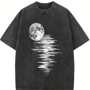 Coastal Granddaughter Sun-faded Statement Full Moon Vintage Washed T-Shirt in Black