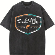 Muscle Tank Saltwater Fishing Outdoor Workout Vintage Washed T-Shirt in Black