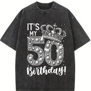 50 years old It's my Birthday 50th Birthday vintage washed oversized T-shirt in Black