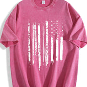 Distressed Black American Flag Vintage Washed T-Shirt in Red
