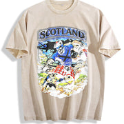 Scotland Skeleton Tartan Kilt Football Sleeveless Tank Vintage Washed T-Shirt in Beige